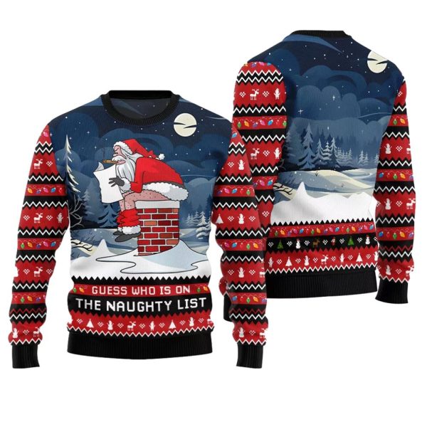 Guess Who On Naughty List Santa Ugly Christmas Sweater 1 2