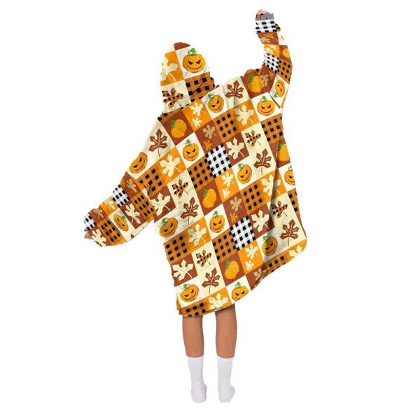 Halloween Leaves Fall Plaid Blanket Hoodie 2