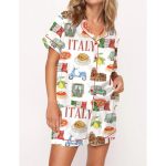 Italy Travel Satin Pajama Set For Women