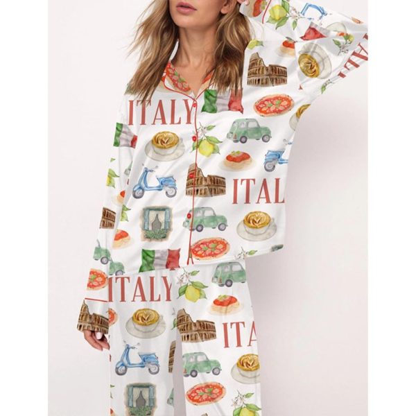 Italy Travel Satin Pajama Set For Women 2