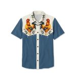 LarryOConnor Vintage Cute Chicken With Animal Print Short Sleeve Casual Shirt