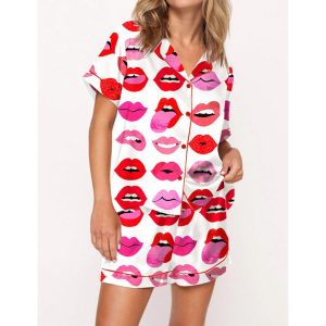 Lips Of Love Satin Pajama Set For Women 1
