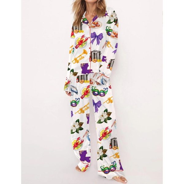 New Orleans Mardi Gras Satin Pajama Set For Women 3