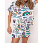 New Orleans Mardi Gras Travel Satin Pajama Set For Women