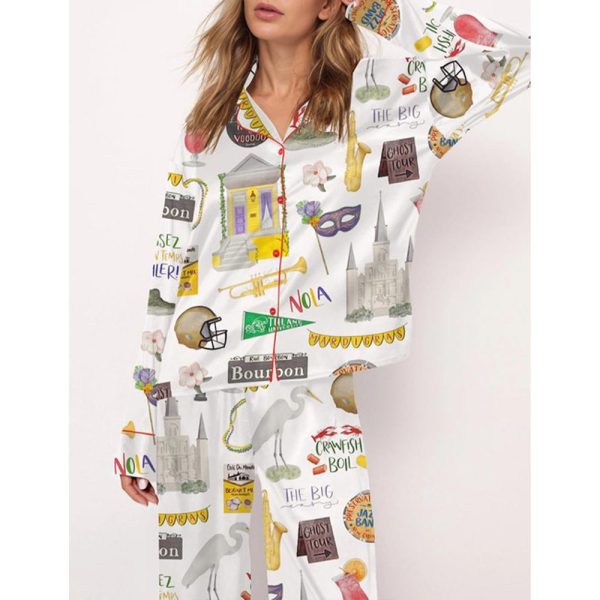 New Orleans Travel Satin Pajama Set For Women 3