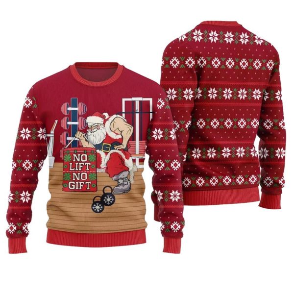 No Lift No Gift Gym Santa Ugly Christmas Sweater 1 1