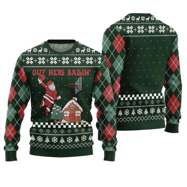 Out Here Ballin Santa Ugly Christmas Sweater 1 2