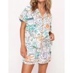 Passport Travel Stamps Pajama Set For Women