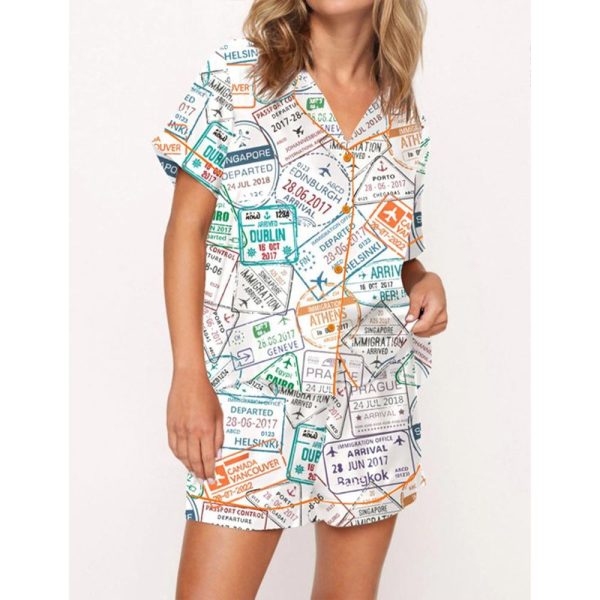 Passport Travel Stamps Pajama Set For Women 1