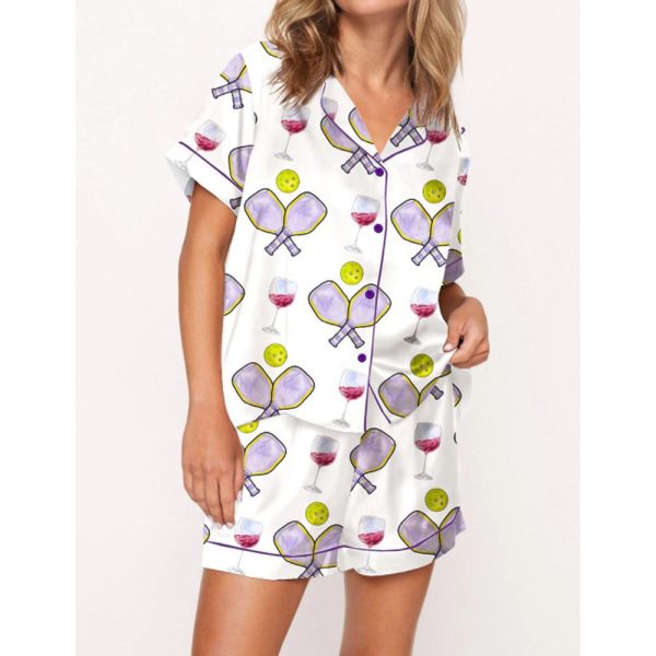 Pickleball Wine Satin Pajama Set For Women 1