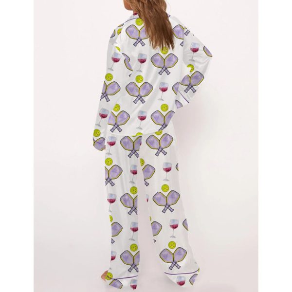 Pickleball Wine Satin Pajama Set For Women 4