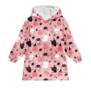 Pink Cute Pumpkin Ghost Bat Blanket Hoodie 1