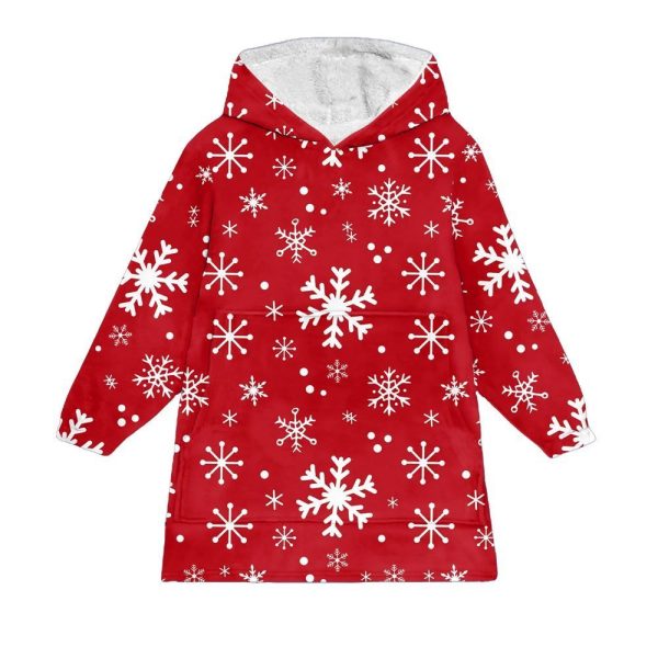 Red Snowflake Christmas Blanket Hoodie 1