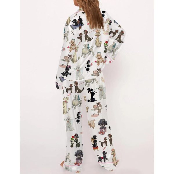 Retro Poodles Dogs Satin Pajama Set For Women 3