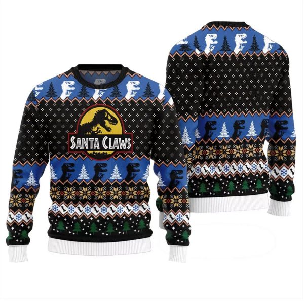 Santa Claws Dinosaur Ugly Christmas Sweater 1 1