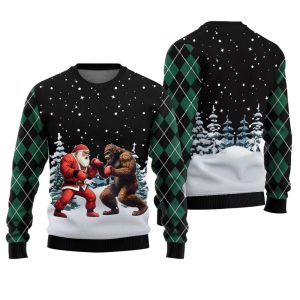 Santa Vs Bigfoot Boxing Ugly Holiday Sweater 1 1