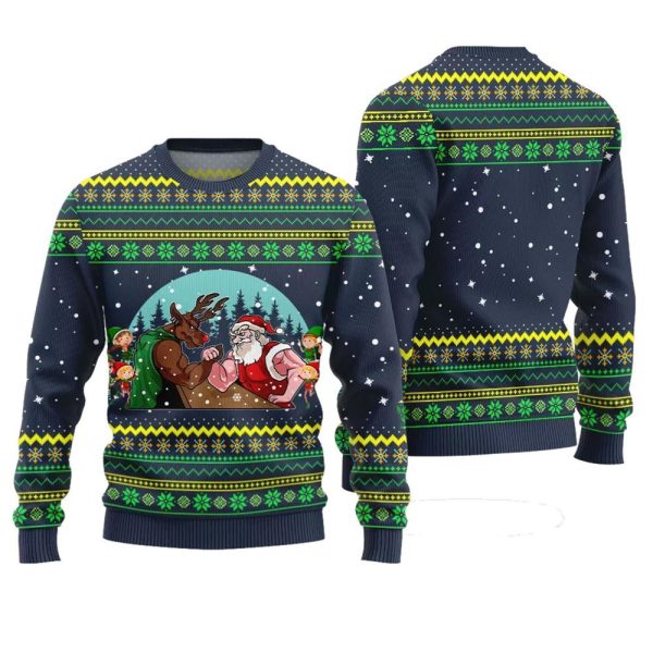 Santa Vs Reindeer Arm Wrestling Ugly Christmas Sweater 1 1