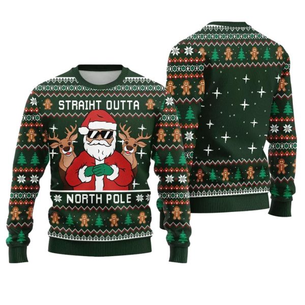 Straight Outta North Pole Santa Christmas Sweater 1 1