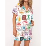 Travel Passport Destination Stamp Pajama Set For Women