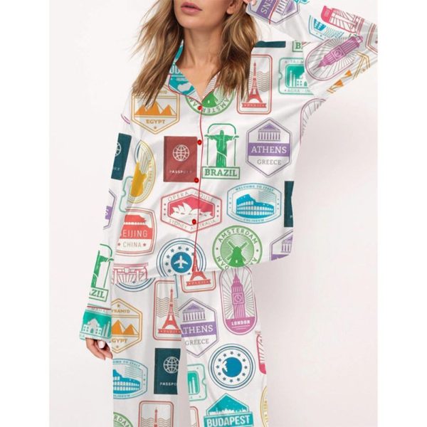 Travel Passport Destination Stamp Pajama Set For Women 2