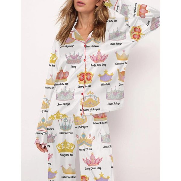 Tudor History Crowns Satin Pajama Set For Women 2