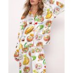 Watercolor Food Satin Pajama Set For Women