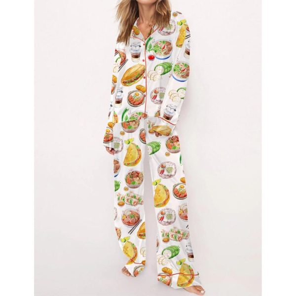 Watercolor Food Satin Pajama Set For Women 2