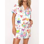 Watercolor Sacred Heart Satin Pajama Set For Women