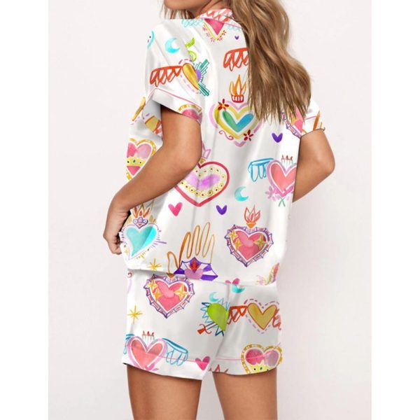 Watercolor Sacred Heart Satin Pajama Set For Women 2