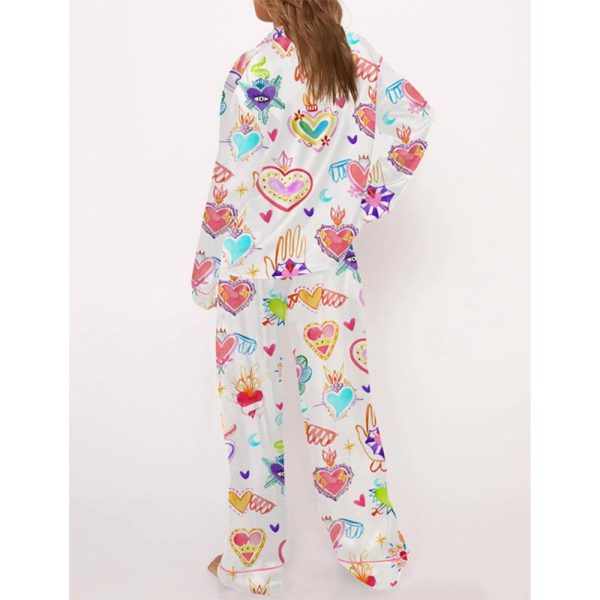 Watercolor Sacred Heart Satin Pajama Set For Women 4