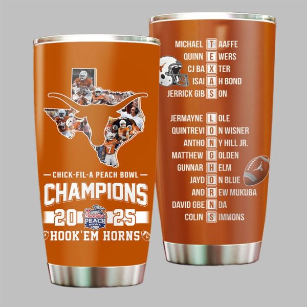 Chick Fil A Peach Bowl Champions 2025 HookEm Horns Longhorns Tumbler 1