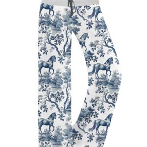 Chinoiserie Horse Toile Contrast Wide Leg Pants For Women 1