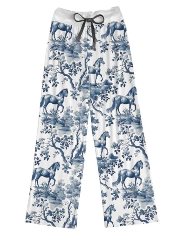 Chinoiserie Horse Toile Contrast Wide Leg Pants For Women 2