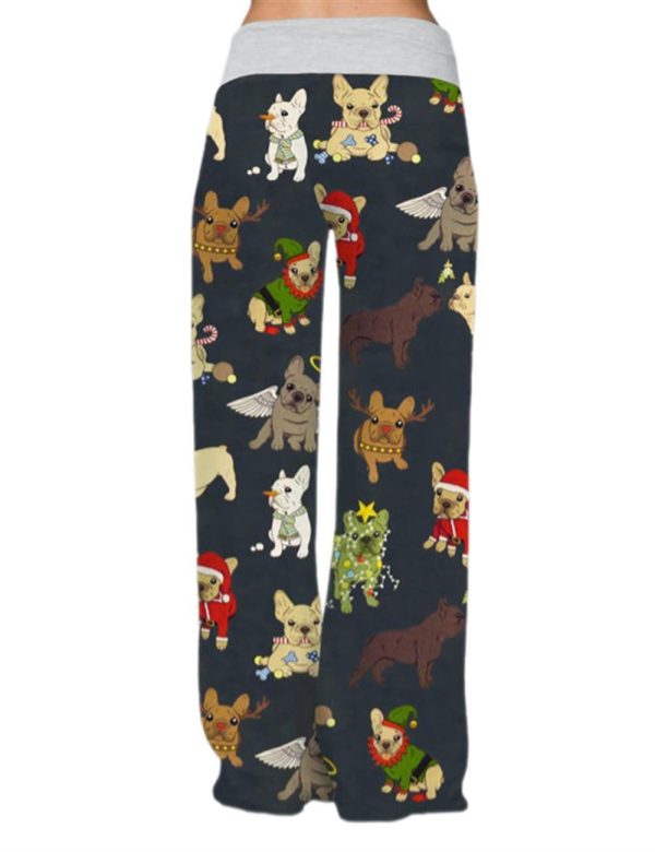 Christmas French Bulldog Contrast Wide Leg Pants For Women 2