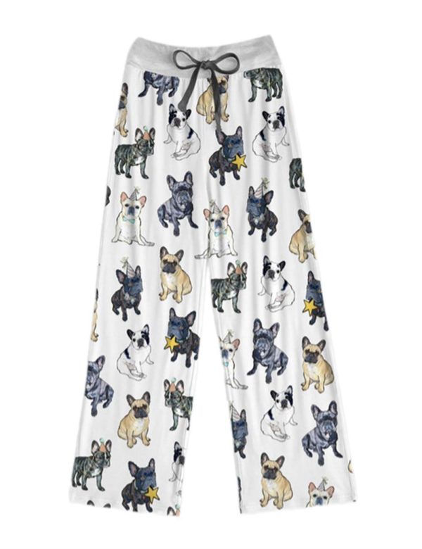 French Bulldog Contrast Wide Leg Pants For Women 1