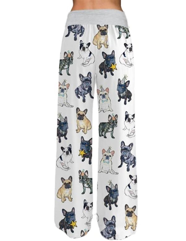 French Bulldog Contrast Wide Leg Pants For Women 3