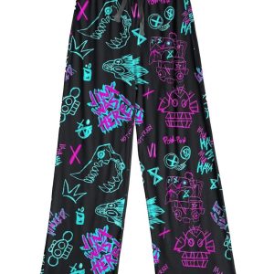 Graffiti Arcane Contrast Wide Leg Pants For Women 1