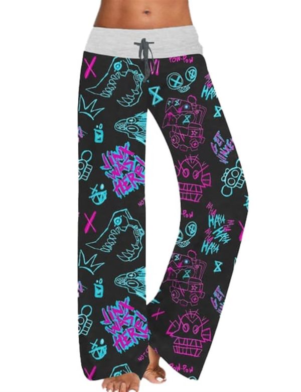 Graffiti Arcane Contrast Wide Leg Pants For Women 2