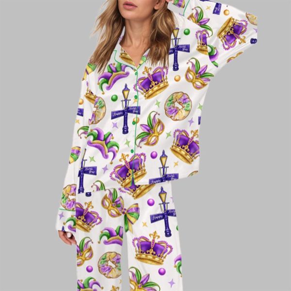 Happy Mardi Gras Pajama Set For Women 2