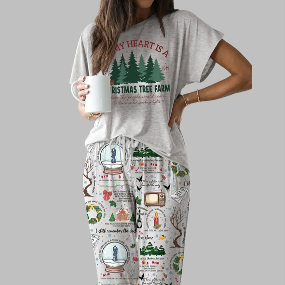 In My Heart Is A Christmas Tree Farm Casual Pajama Set For Women 1 In My Heart Is A Christmas Tree Farm Casual Pajama Set For Women 1