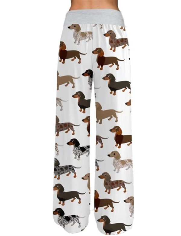 Longhaired Dachshund Contrast Wide Leg Pants For Women 3