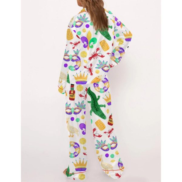 Mardi Gras Alligator Pelican King Cake Pajama Set For Women 3