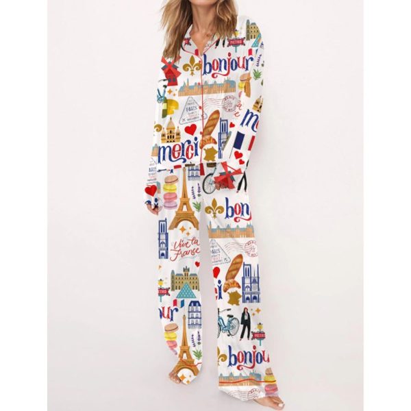 Paris Travel Pajama Set For Women 3