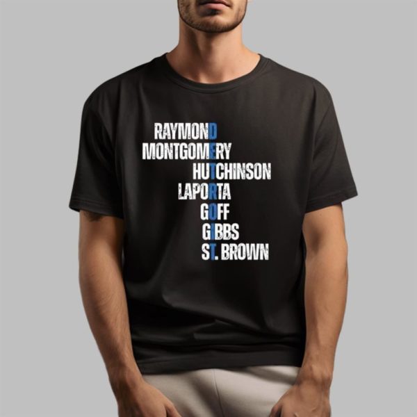 Raymond Montgomery Hutchinson Laporta Goff Gibbs St Brown Detroit Shirt 1