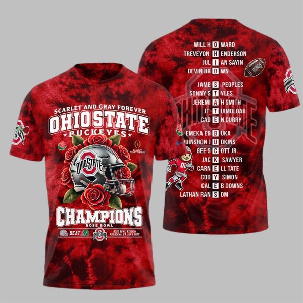 Scarlet And Gray Forever Ohio State Champions Champions Rose Bowl Shirt 1